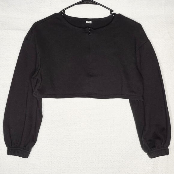SHEIN Teen Crop Sweatshirt Sz 10-11 Black Fleece Zip Long Sleeve - Picture 1 of 13